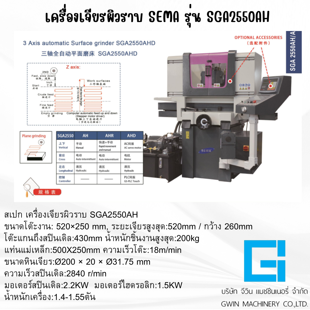 เครื่องเจียรผิวราบ SEMA รุ่น SGA2550AH